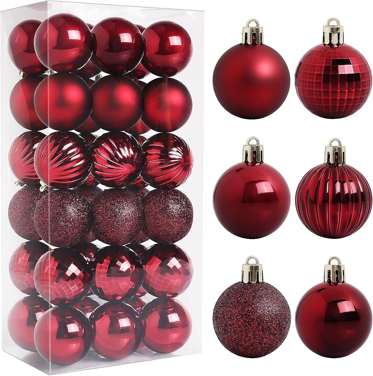 36pcs 1.57” Shatterproof Christmas Ball Ornaments – Hanging Tree Decorations for Xmas Tree, Wreaths, and Holiday Parties, Burgundy